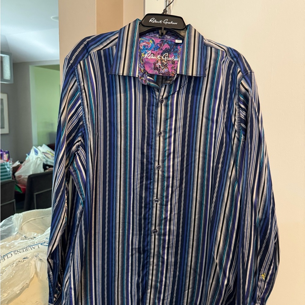 Robert Graham Blue and Purple Casual Button Down Shirt